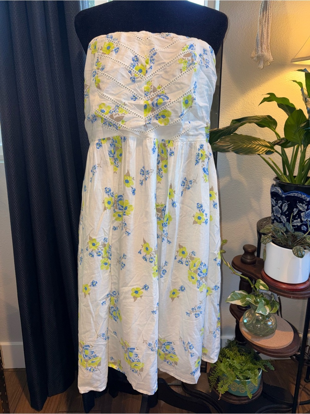 Old Navy White Strapless Floral Sundress with Blue & Yellow Flowers